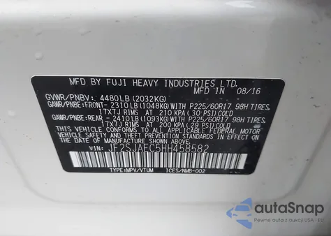 2017 Subaru Forester 2.5I Premium from USA, damaged, VIN JF2SJAEC5HH458582